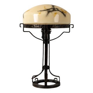 Early 20th Century Swedish Arts and Crafts Hammered Iron Table Lamp For Sale