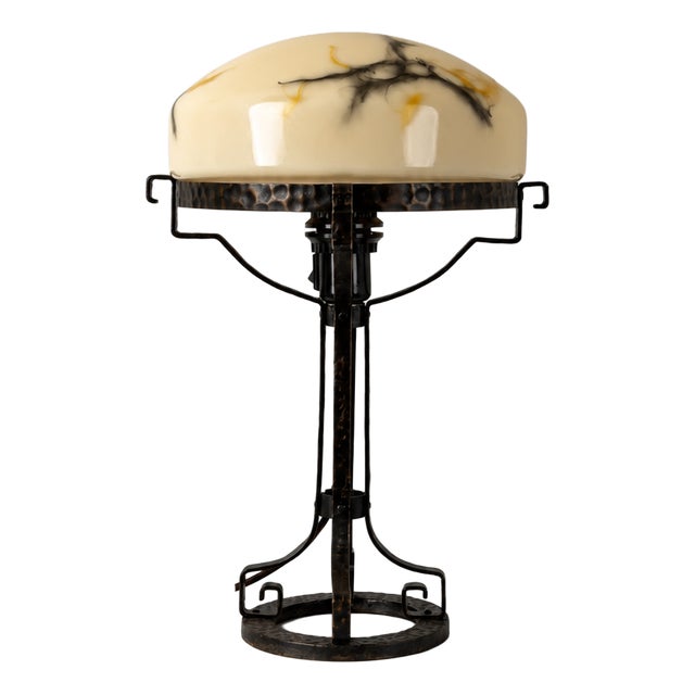 Early 20th Century Swedish Arts and Crafts Hammered Iron Table Lamp For Sale
