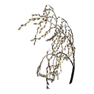 Vintage Mid-Century Modern Brass & Copper Weeping Willow Wall Sculpture in the Style of Curtis Jeré For Sale