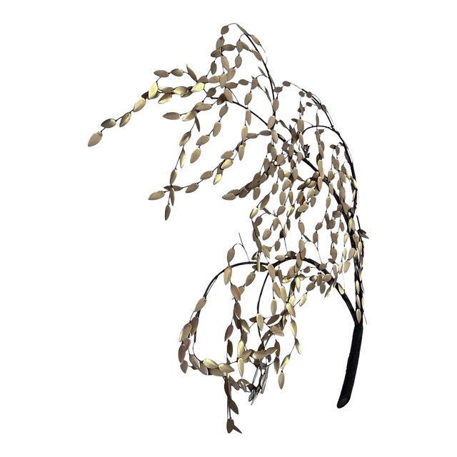 Vintage Mid-Century Modern Brass & Copper Weeping Willow Wall Sculpture in the Style of Curtis Jeré For Sale