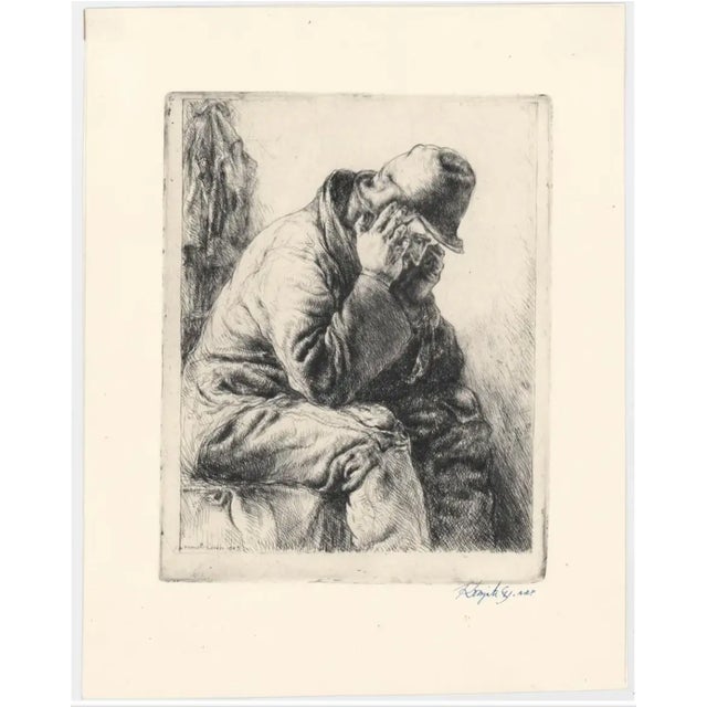 Figurative 1930s Etching of a Distressed Man For Sale - Image 3 of 3