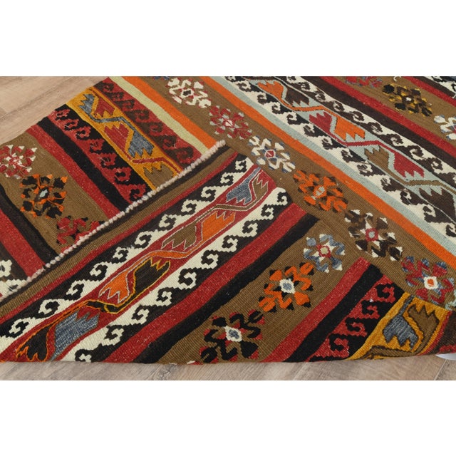 1970s Vintage Turkish Handmade Wool Cotton Colorful Kilim Rug For Sale - Image 9 of 11
