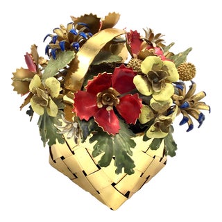 1950s Cartier Sterling Enamel Flower Basket For Sale