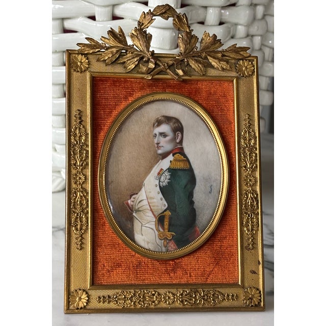 Antique Napoleon Miniature Portrait in Empire Style Ormolu Frame, Signed For Sale - Image 13 of 18