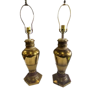 Mid 20th Century Hollywood Regency Brass Lamps - a Pair