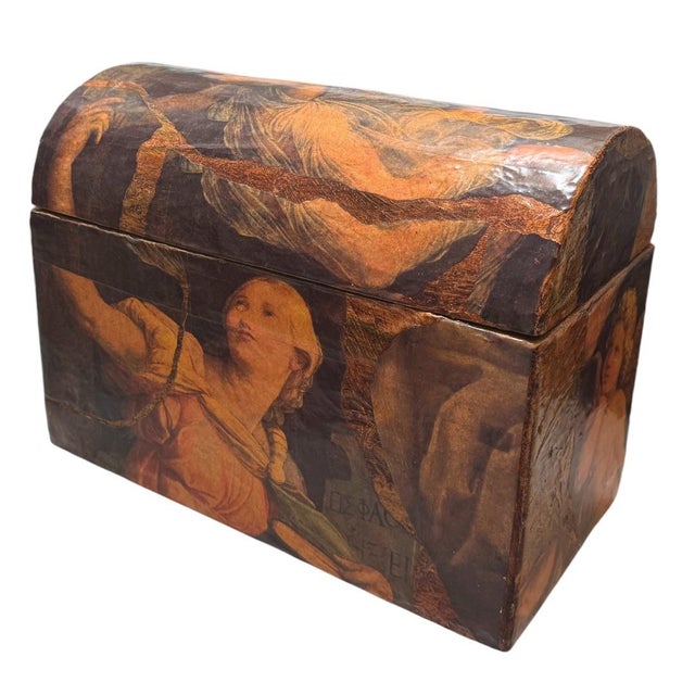 Vintage Paper Mache Decoupage Treasure Chest Box