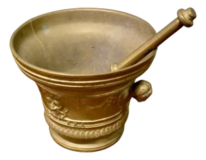 Large Heavy Brass Gothic Pestle and Mortar, 1900