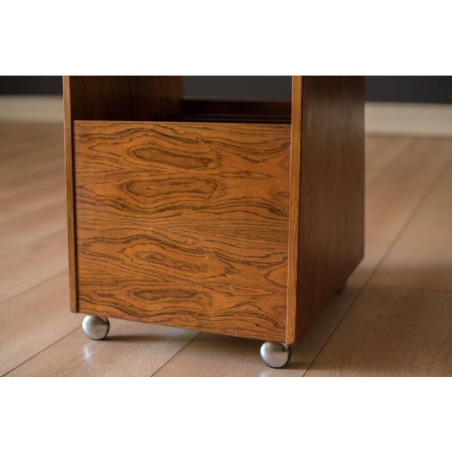 1970s Vintage Rosewood Rolling Record Magazine Rack by Rolf Hesland for Bruksbo For Sale - Image 5 of 12
