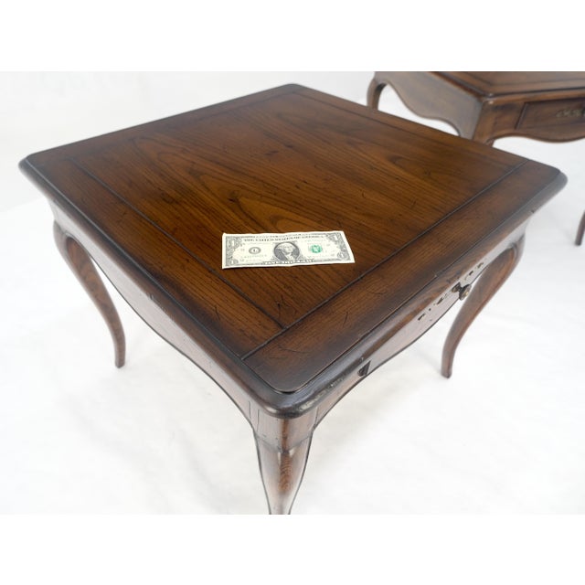 Late 20th Century Pair One Drawer Very Fine Solid Dark Chestnut 27x27" Square Side End Tables MINT For Sale - Image 5 of 13