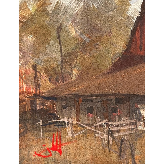 Red Sentinel by Judd Mercer | Gouache Painting of a red barn and silo in a rural setting For Sale - Image 4 of 4
