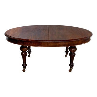 19th Century Antique William IV Style Mahogany Oval Dining Table W/Turned Legs & Casters For Sale