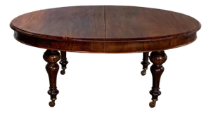19th Century Antique William IV Style Mahogany Oval Dining Table W/Turned Legs & Casters