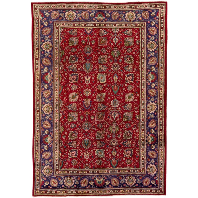 Textile 1960s Vintage Persian Tabriz Handmade All-Over Red Wool Rug For Sale - Image 7 of 7