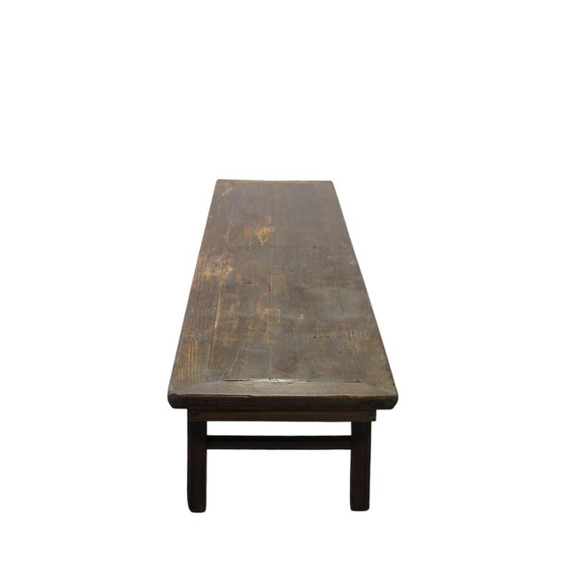 81" Long Antique Solid Elm Wood Bench For Sale - Image 4 of 8
