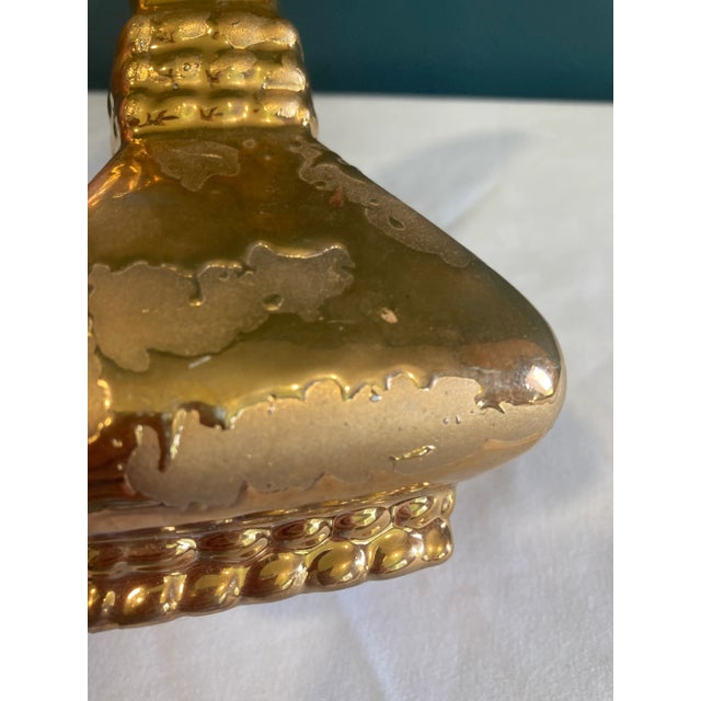 Gold Vintage Sculptural Gold Ceramic Pitcher – Modernist Decorative Vase For Sale - Image 8 of 8