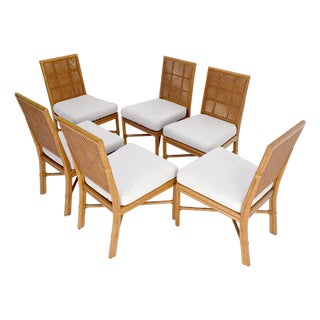 Set of 6 Mid Century Modern McGuire Cane 7 Rattan Dining Chairs MINT For Sale