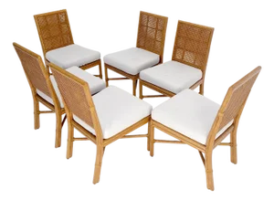 Set of 6 Mid Century Modern McGuire Cane 7 Rattan Dining Chairs MINT