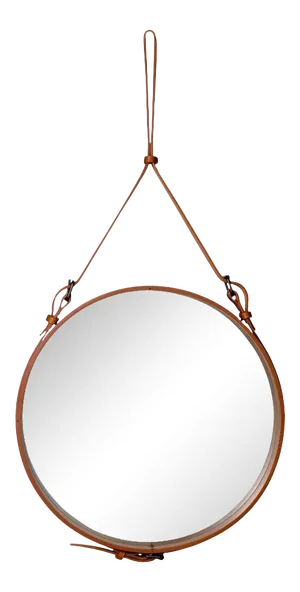 Jacques Adnet Medium Circulaire Mirror With Brown Leather