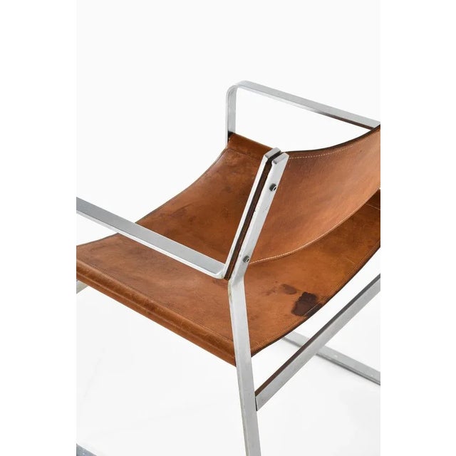 Brown Armchair in Steel and Original Leather attributed to Hans Wegner, 1970s For Sale - Image 8 of 10