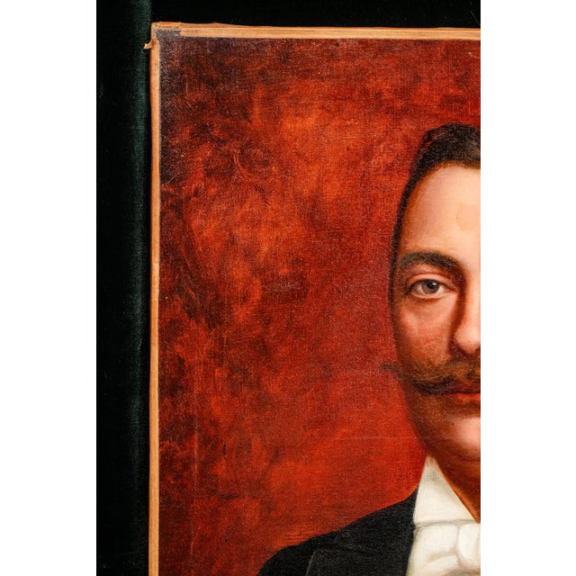 Refined Formal Victorian Era Tuxedo Gentleman Antique French Oil Painting on Canvas For Sale - Image 10 of 13