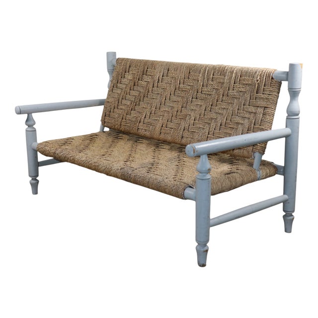 Vintage Bench in Braided Rope and Painted Wood, 1950s For Sale