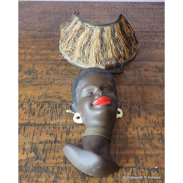 Vintage Mid Century Modern Ceramic African Woman Wall Light Sconce, C1950s For Sale - Image 4 of 7
