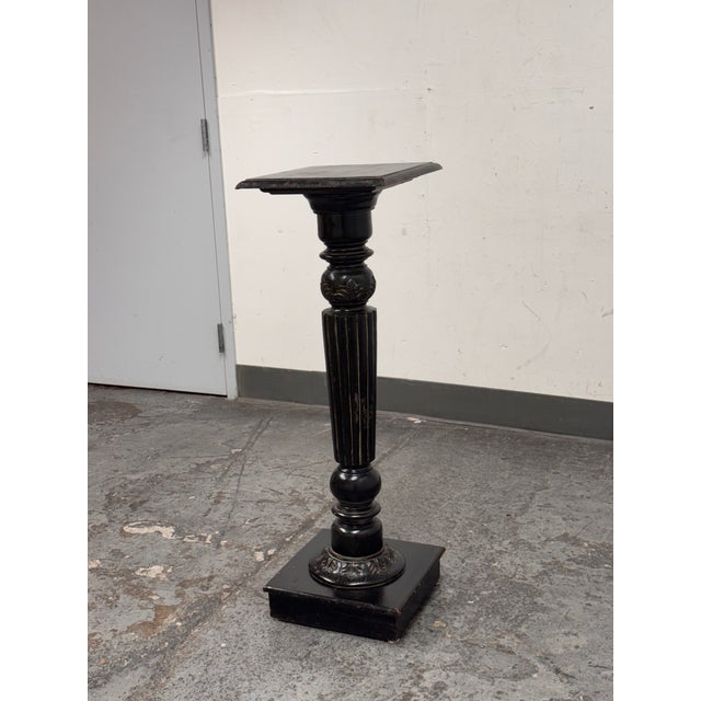 Traditional Vintage Wood Distressed Pedestal Table For Sale - Image 3 of 12