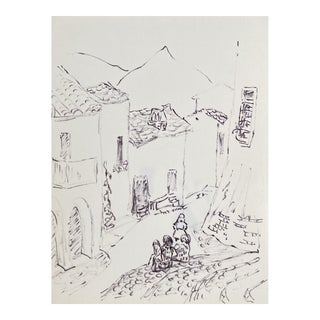 1960s Alexandra Merker Italian Village Drawing For Sale
