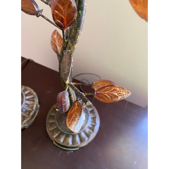 Vintage Table Lamps With a Sculptural Tree Branch Motif Featuring Delicate, Amber Glass Leaves. Crafted in an Organic - a Pair For Sale In Naples, FL - Image 6 of 10