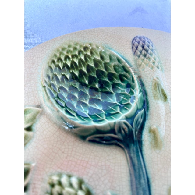 Sourced in Avignon France. Late 1800s barbotine majolica plate made in Luneville France. Heavily embossed asparagus and...