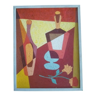 1970s Vintage Cubist Tablescape Painting For Sale