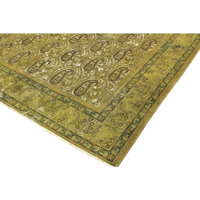 Retro Persian No Pile Green/Brown Wool Rug - 7'8'' X 9'9'' For Sale - Image 4 of 10