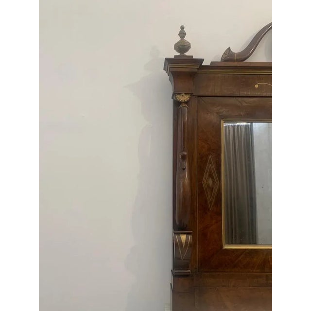 Console & Mirror in Inlaid Walnut with Brass Hardware, Set of 2 For Sale - Image 12 of 17