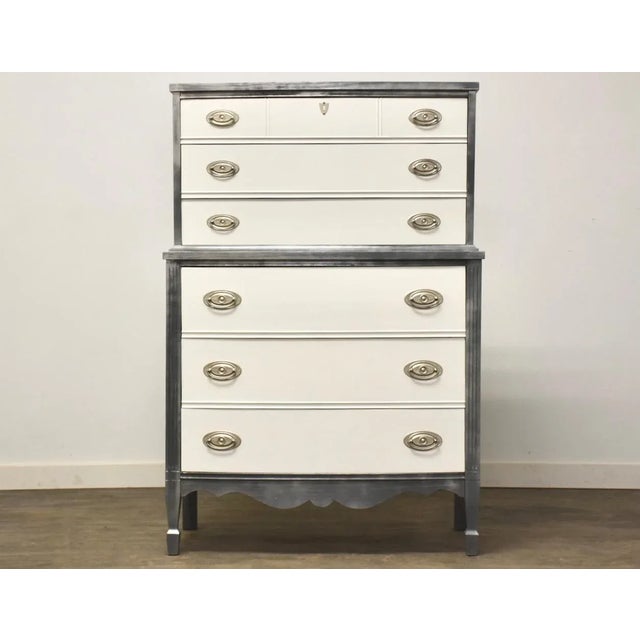 Grey and White Vintage Tall Dresser For Sale - Image 10 of 10