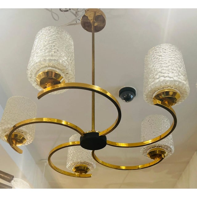 Mid-Century Modern French 1960s Arlus Golden Glass Pendant Mid Century For Sale - Image 3 of 10