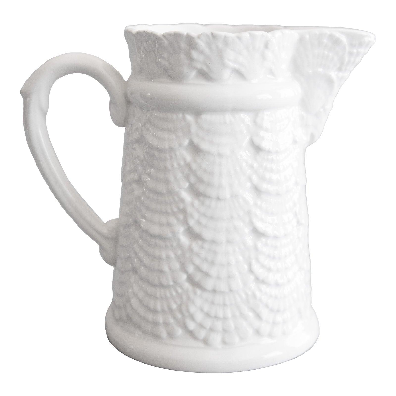 Vintage Italian White Ironstone Seashell Pitcher | Chairish