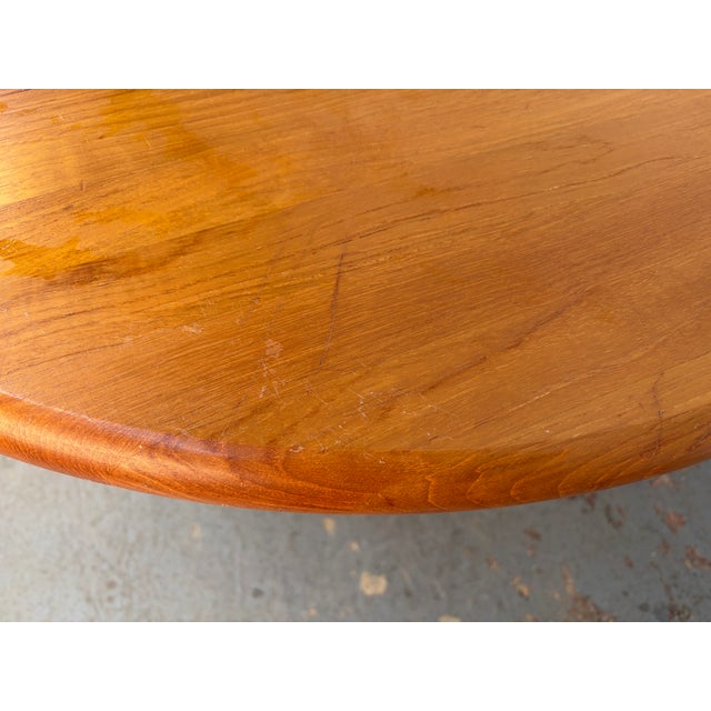 Mid-Century Modern Round Teak Dining Table With Sculptural Pedestal Base For Sale - Image 9 of 11