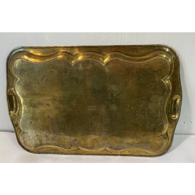Brass Vintage Brass Scalloped Edge Etched Tray For Sale - Image 8 of 12