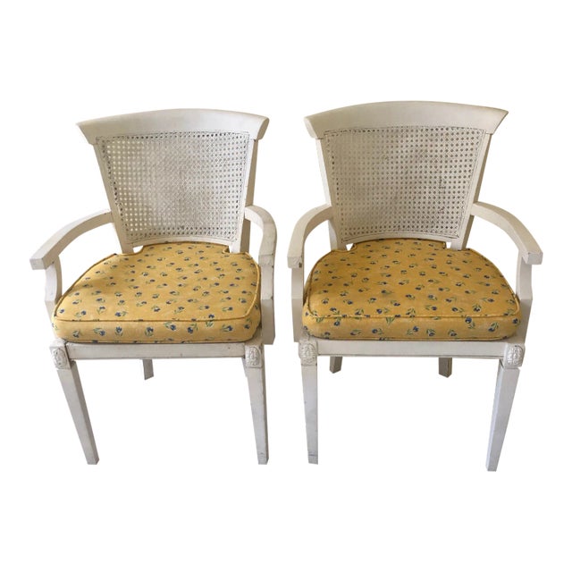 Vintage Mid Century Modern Wicker Cane Armchairs- a Pair, Part of a Set For Sale