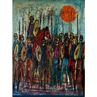 Nissan Engel, Mod French Oil Painting Semi Abstract Colorful Composition Israeli Nissan Engel, c.1950's-1960's For Sale