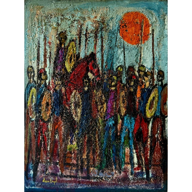 Nissan Engel, Mod French Oil Painting Semi Abstract Colorful Composition Israeli Nissan Engel, c.1950's-1960's For Sale