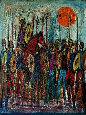 Nissan Engel, Mod French Oil Painting Semi Abstract Colorful Composition Israeli Nissan Engel, c.1950's-1960's
