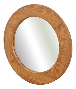 Vintage Scandinavian Round Pine Mirror, 1970s