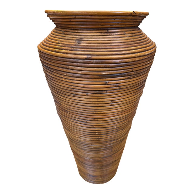 Vintage Large Pencil Reed Floor Vase/Urn For Sale