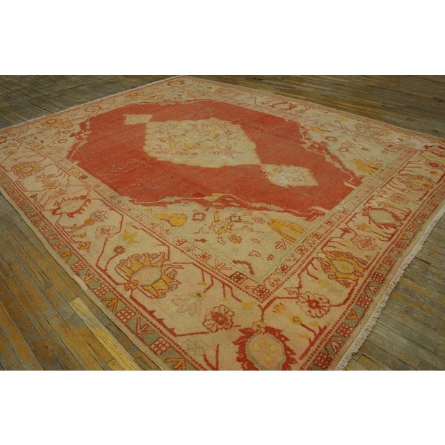 1880s Burnt Orange Medallion Antique Turkish Oushak Carpet 10' X 13' Knotted Wool Rug For Sale - Image 4 of 9