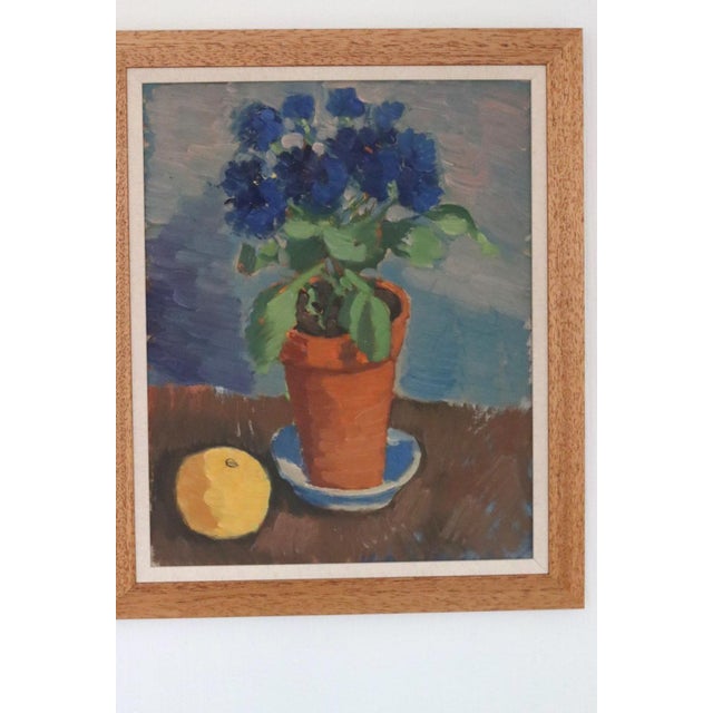 Olax, Blue Flower and Citrus, 1950s, Oil on Panel, Framed For Sale - Image 5 of 15
