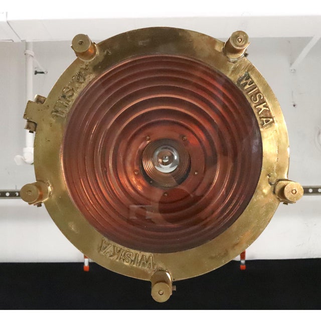Mid 20th Century Wiska Nautical Copper & Brass Beehive Wiska Spotlight Pendant Light For Sale - Image 9 of 13