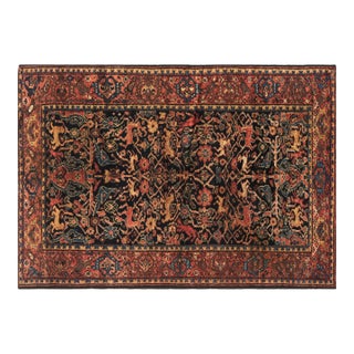 Authentic 1920s Persian Feraghan Animal, Botanic Handmade Wool Rug For Sale