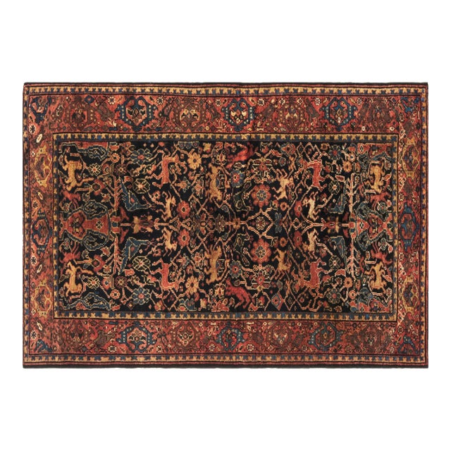 Authentic 1920s Persian Feraghan Animal, Botanic Handmade Wool Rug For Sale