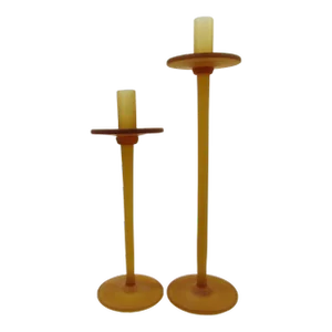 Pair of 1950s Vintage Frosted Amber Glass Tall Danish Candlesticks